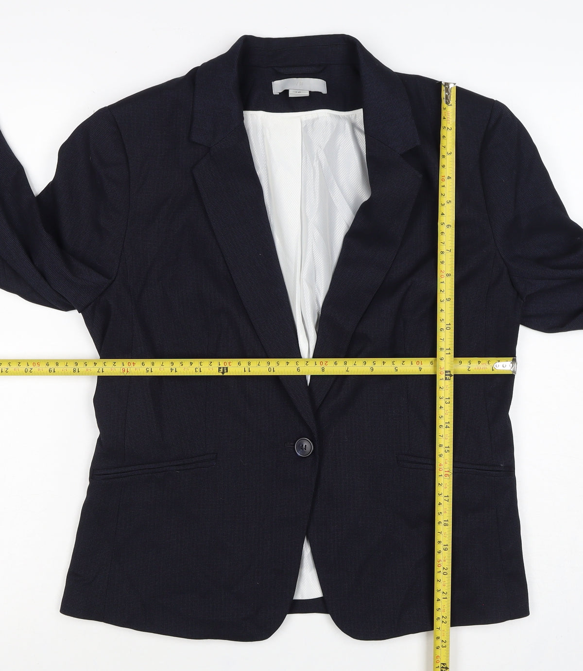 H&M Women’s Navy Blue UK 16 One Button Lined Tailored Blazer