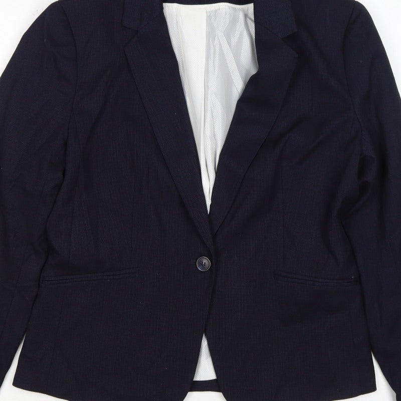 H&M Women’s Navy Blue UK 16 One Button Lined Tailored Blazer