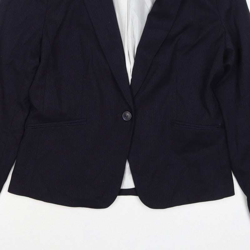 H&M Women’s Navy Blue UK 16 One Button Lined Tailored Blazer