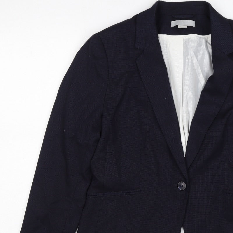 H&M Women’s Navy Blue UK 16 One Button Lined Tailored Blazer