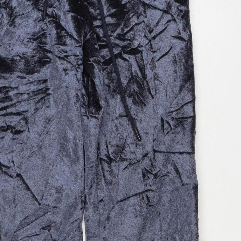 Champion Women’s Blue Velour Logo Jogger Trousers Small Drawstring