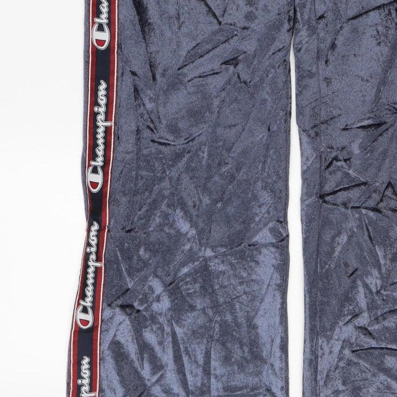 Champion Women’s Blue Velour Logo Jogger Trousers Small Drawstring
