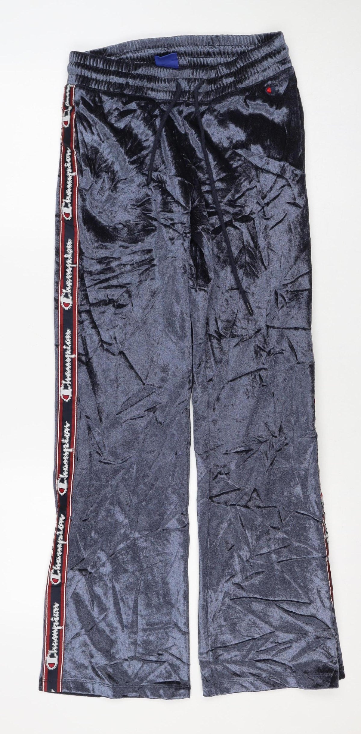 Champion Women’s Blue Velour Logo Jogger Trousers Small Drawstring