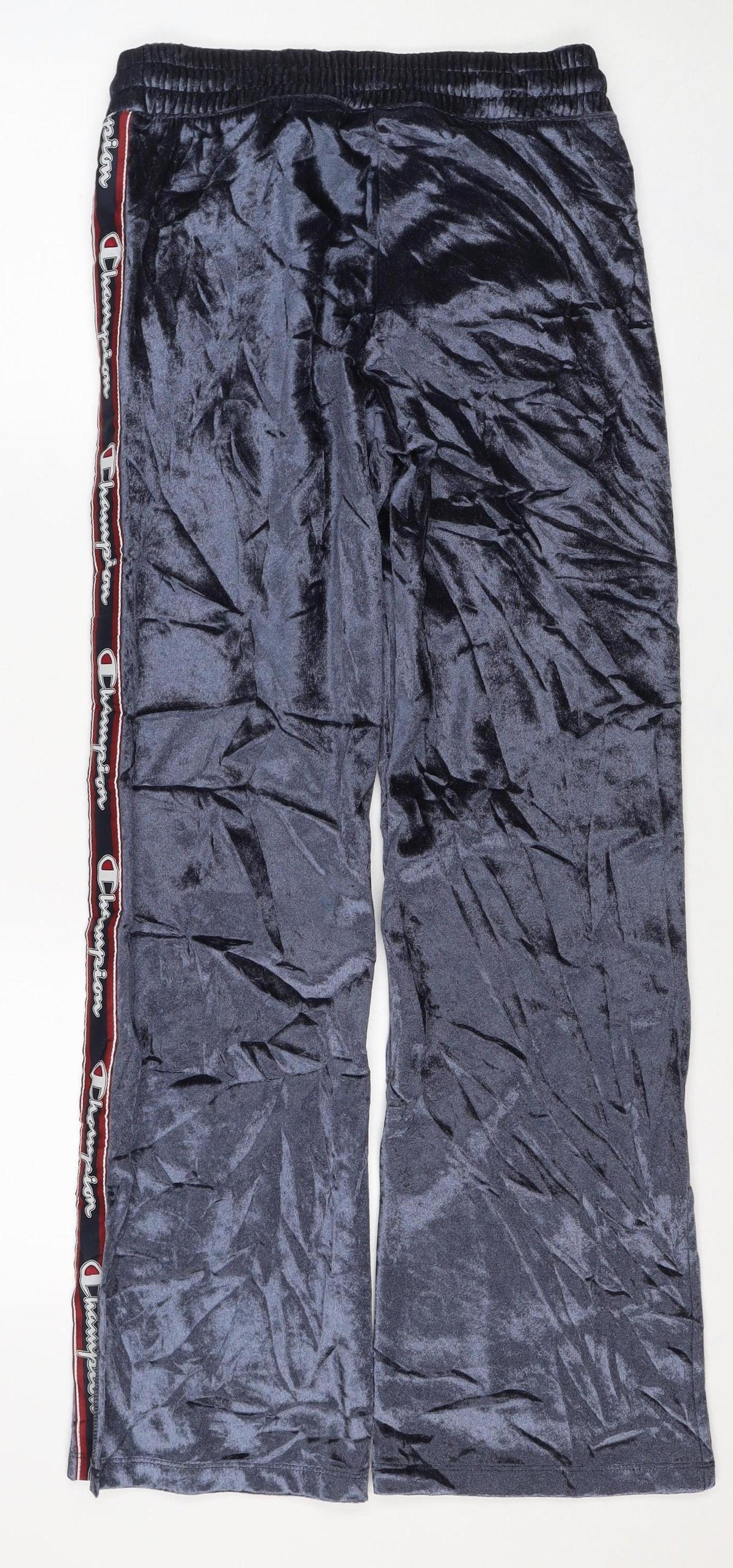 Champion Women’s Blue Velour Logo Jogger Trousers Small Drawstring
