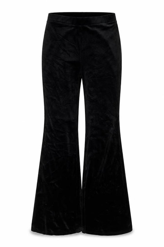 Monki Women Black S Velvet Flared Elastic Waist Trousers