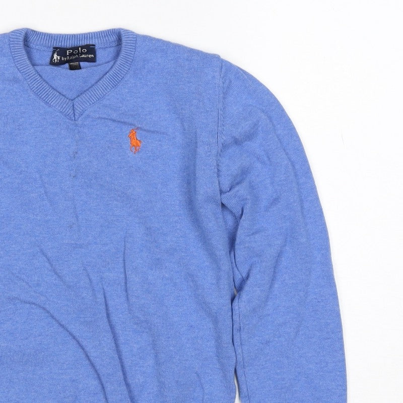Polo Ralph Lauren Boys Blue V-Neck Cotton Logo Pullover Jumper M