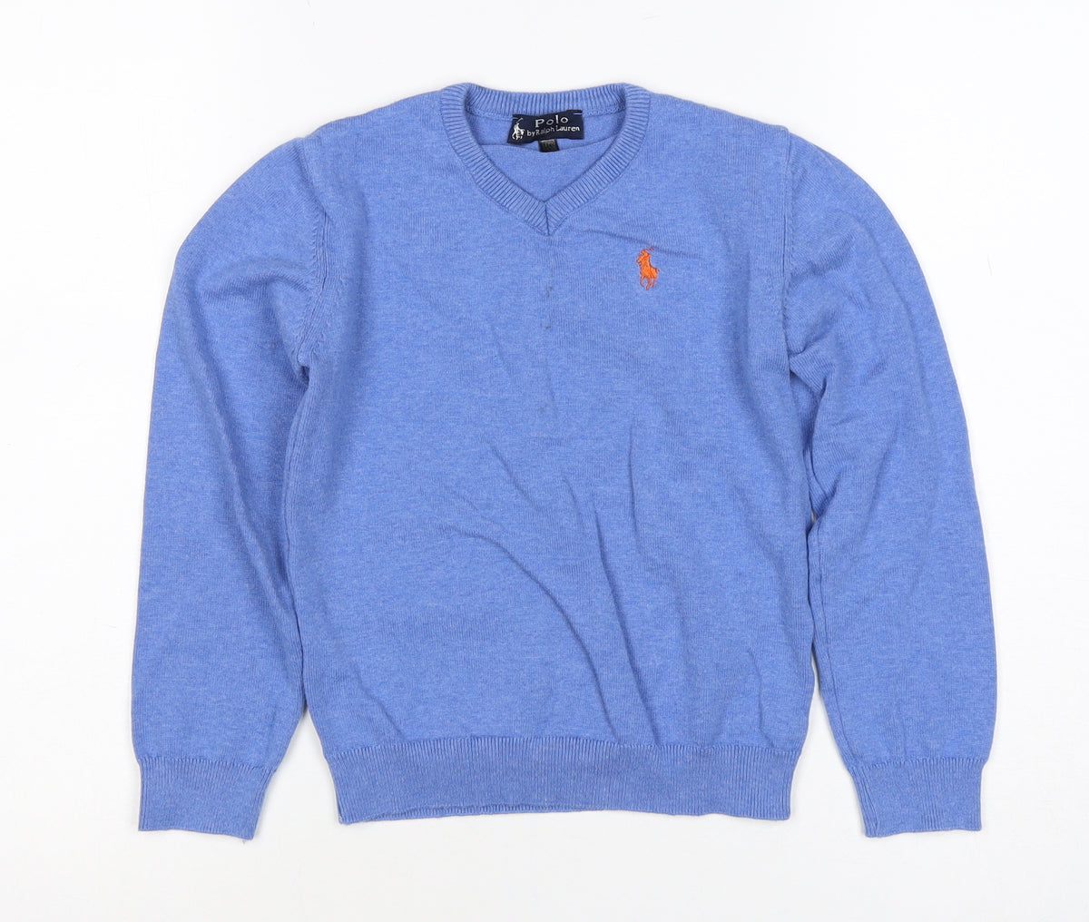 Polo Ralph Lauren Boys Blue V-Neck Cotton Logo Pullover Jumper M