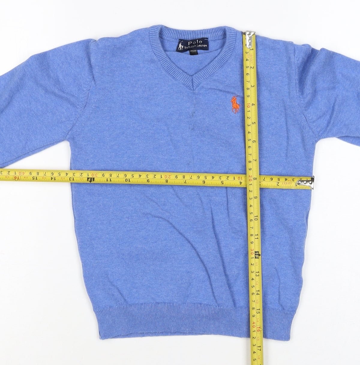 Polo Ralph Lauren Boys Blue V-Neck Cotton Logo Pullover Jumper M