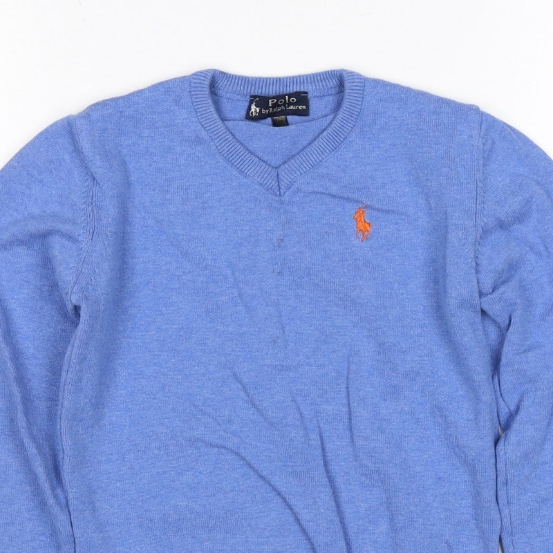Polo Ralph Lauren Boys Blue V-Neck Cotton Logo Pullover Jumper M