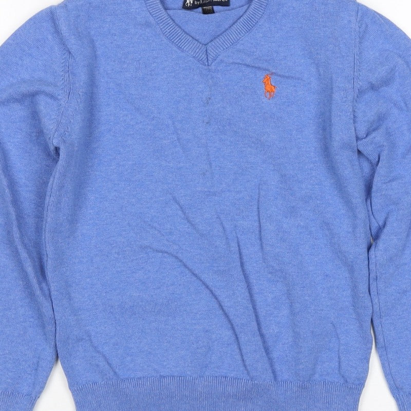 Polo Ralph Lauren Boys Blue V-Neck Cotton Logo Pullover Jumper M