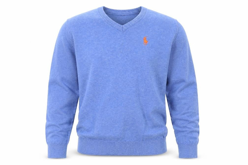 Polo Ralph Lauren Boys Blue V-Neck Cotton Logo Pullover Jumper M