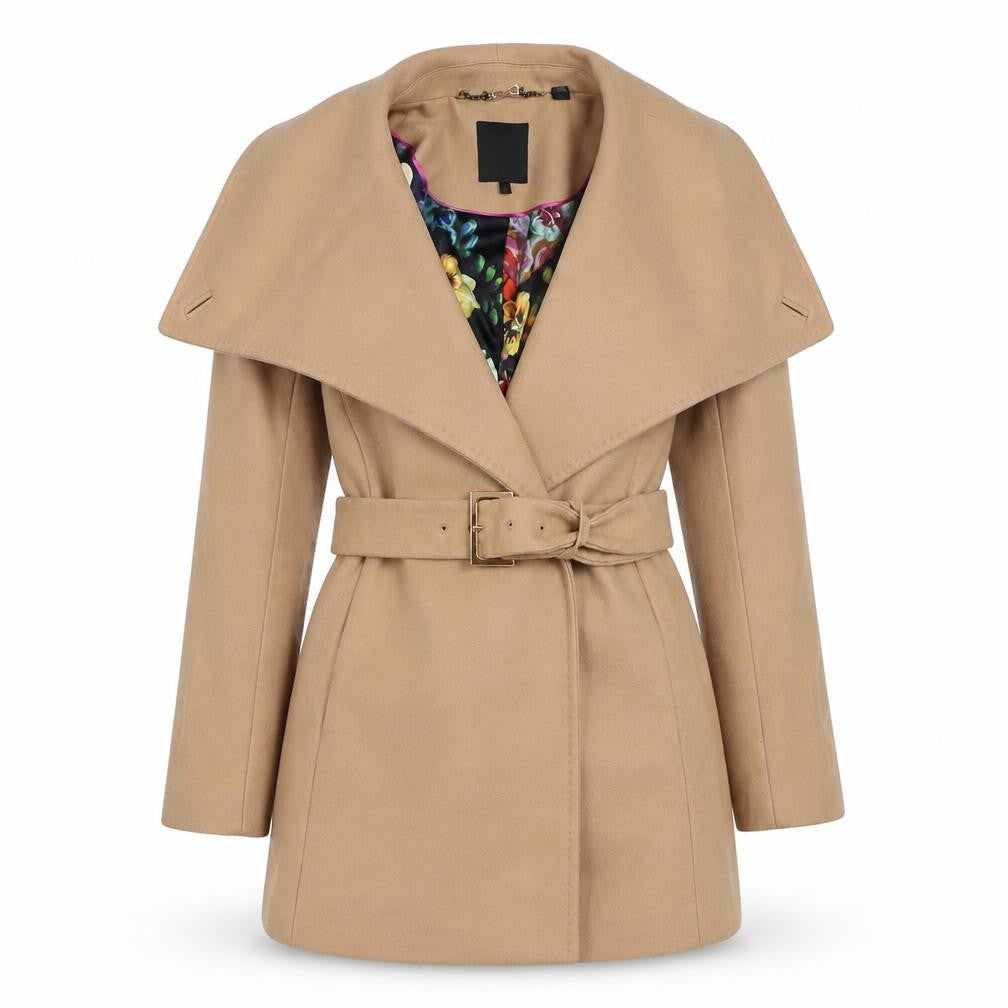Ted Baker Women Beige UK 10 Wool Cashmere Belted Wrap Coat