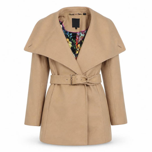 Ted Baker Women Beige UK 10 Wool Cashmere Belted Wrap Coat