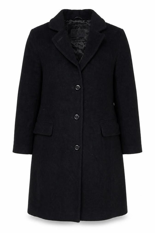 London Fog Women's Black UK 10 Petite Wool Long Button Overcoat
