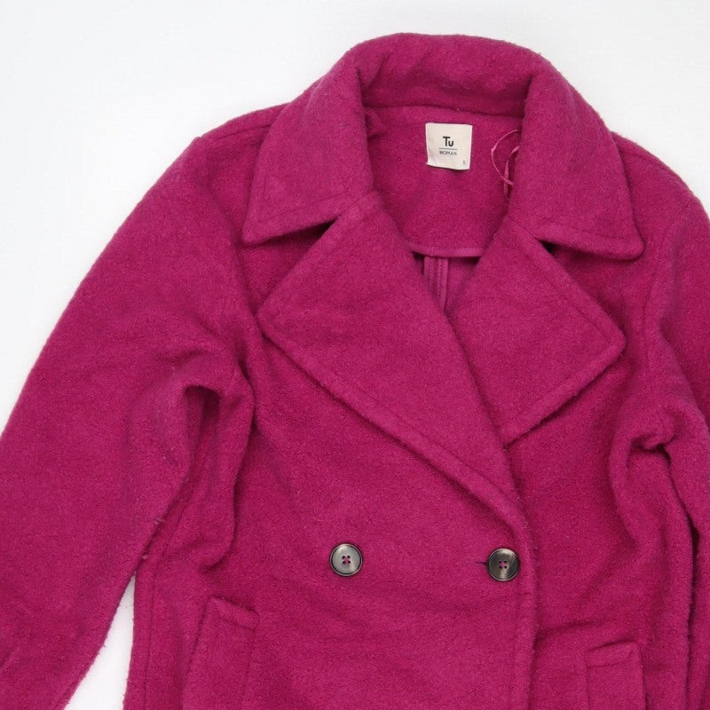 TU Women’s Pink Size S Double-Breasted Pea Coat Fleece Button Jacket