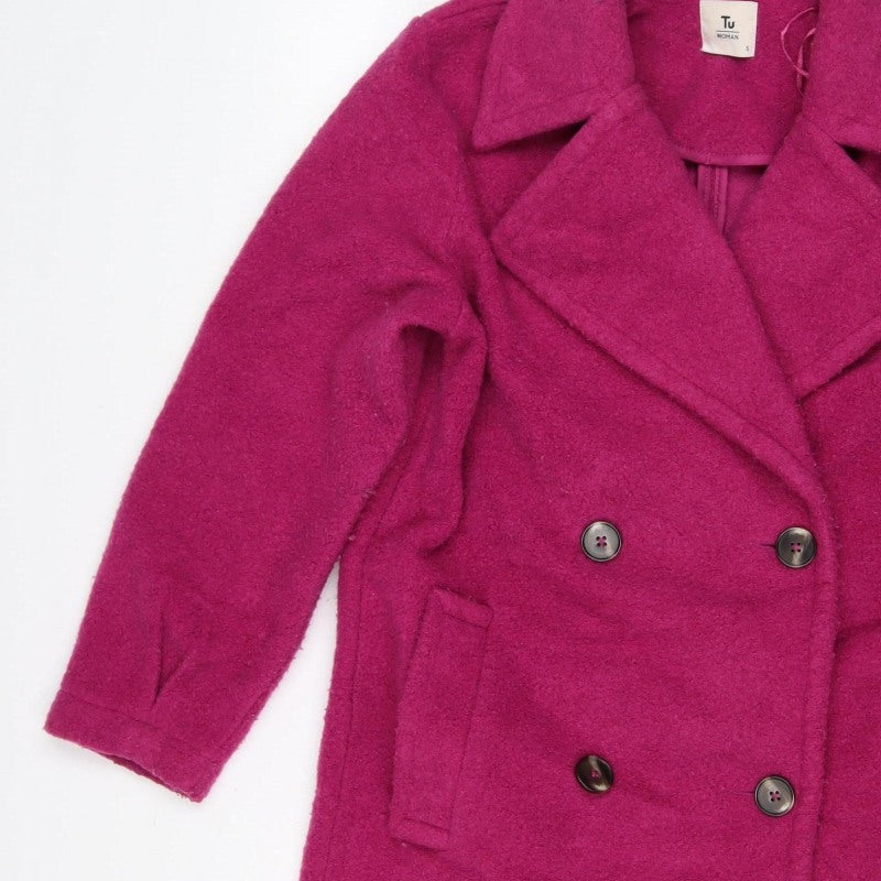 TU Women’s Pink Size S Double-Breasted Pea Coat Fleece Button Jacket