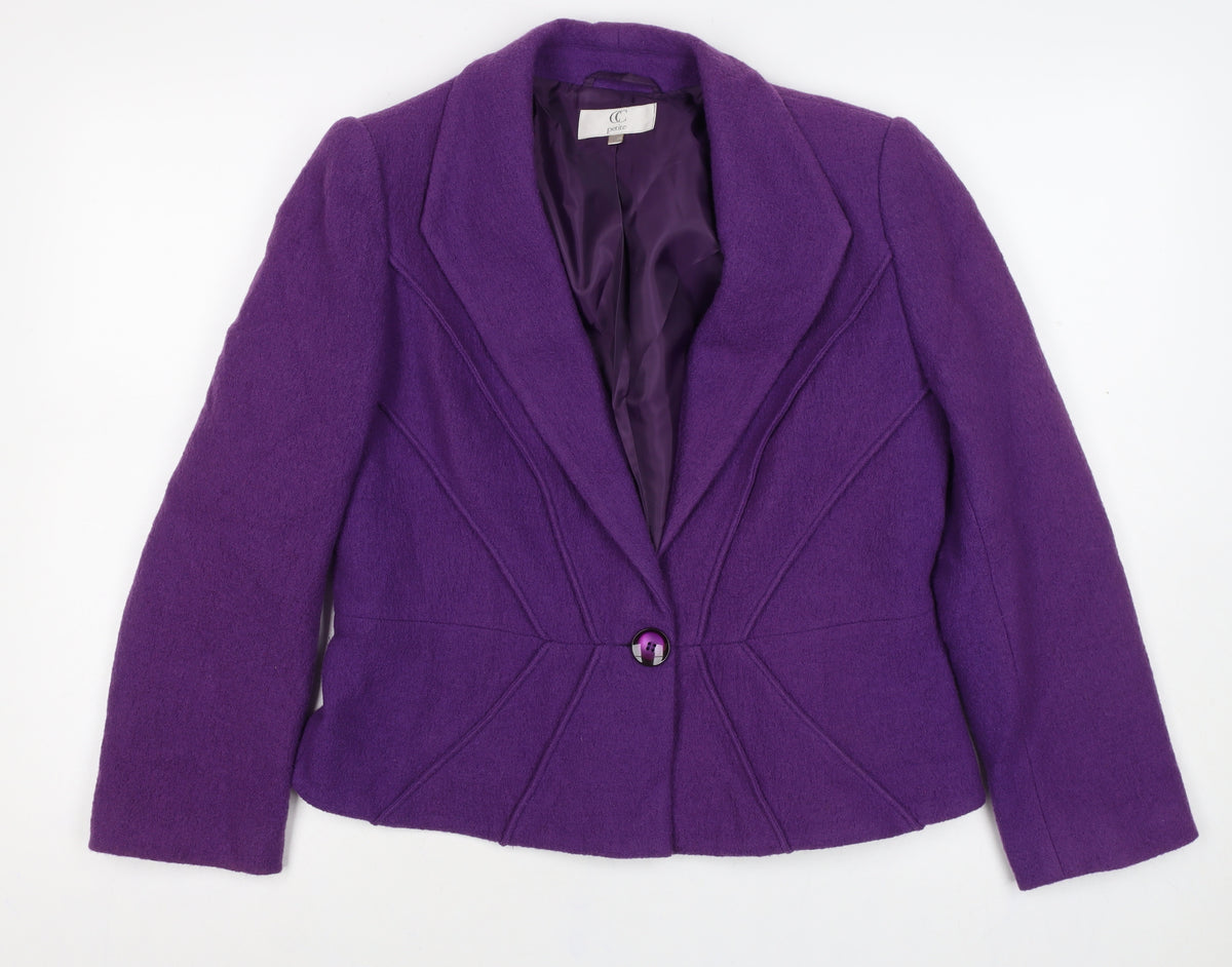 CC Petite Women’s Purple Size 14 Wool One Button Tailored Blazer Jacket