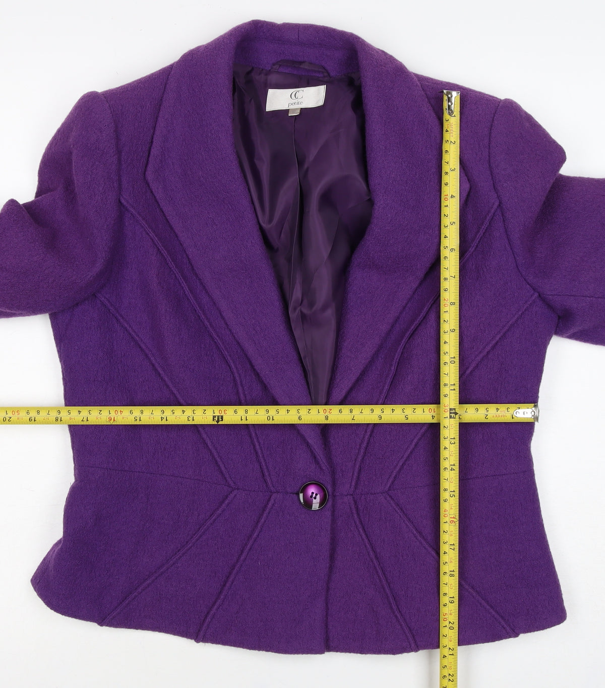 CC Petite Women’s Purple Size 14 Wool One Button Tailored Blazer Jacket
