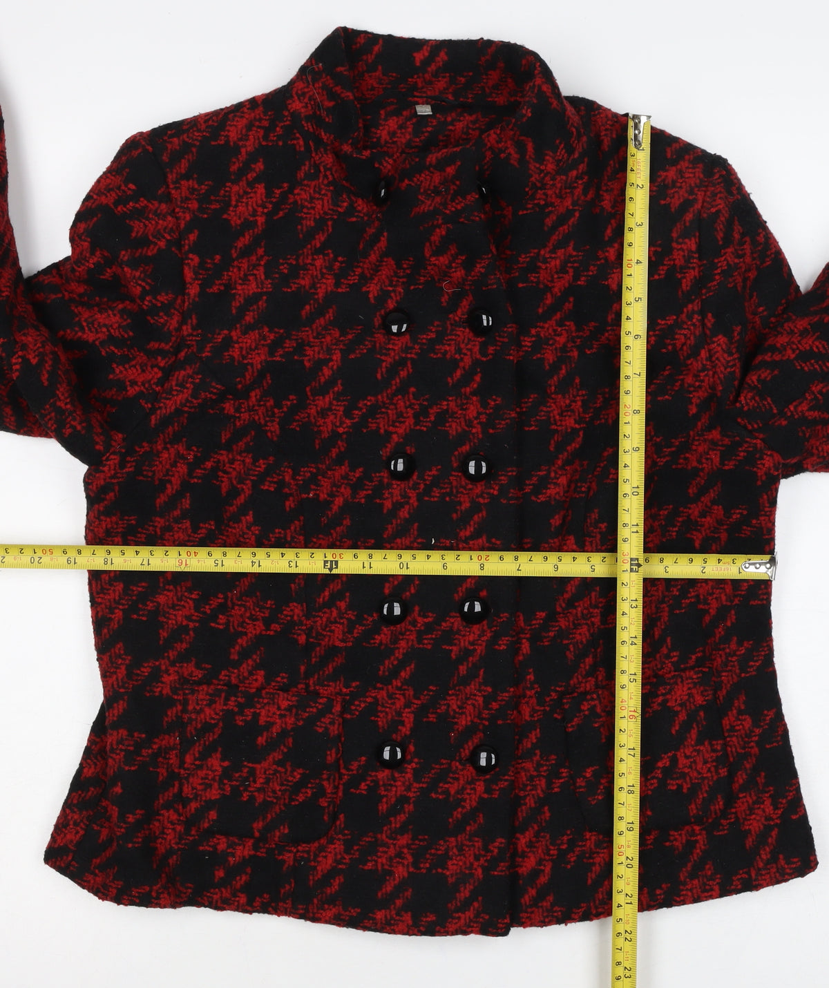 Mia Women’s Red Black Houndstooth Double-Breasted Blazer Size M