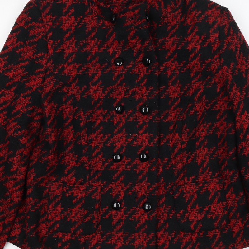 Mia Women’s Red Black Houndstooth Double-Breasted Blazer Size M