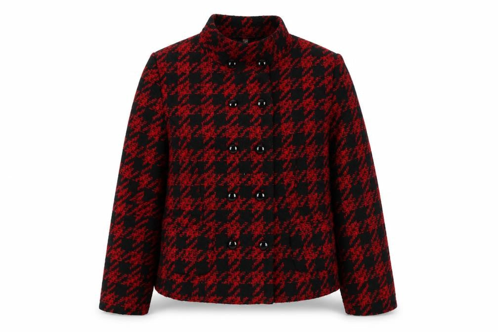 Mia Women’s Red Black Houndstooth Double-Breasted Blazer Size M