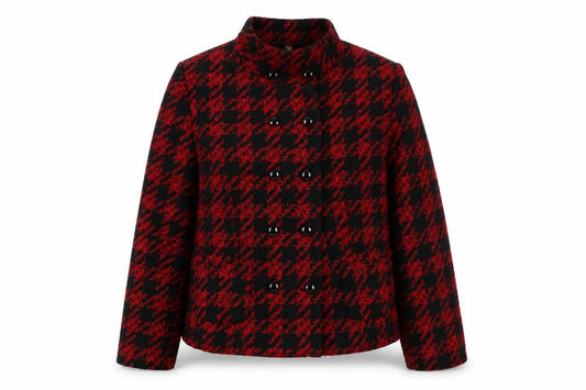 Mia Women’s Red Black Houndstooth Double-Breasted Blazer Size M