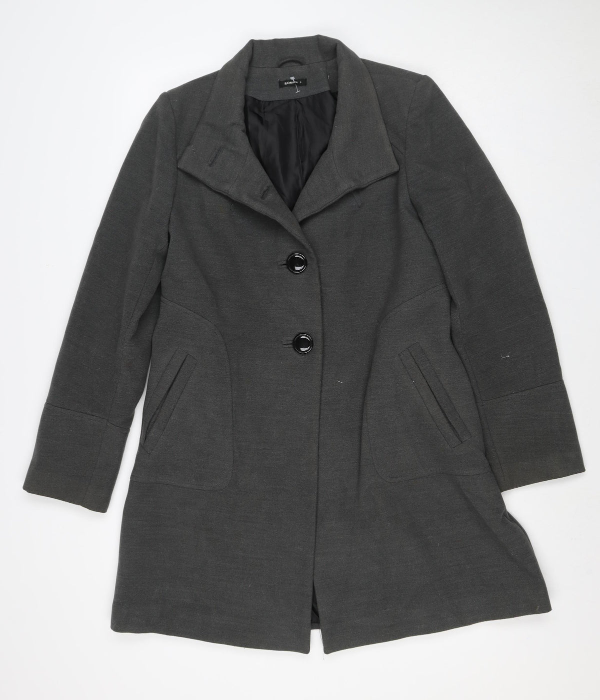 Roman Women Grey S Long Single-Breasted Tailored Overcoat Lined