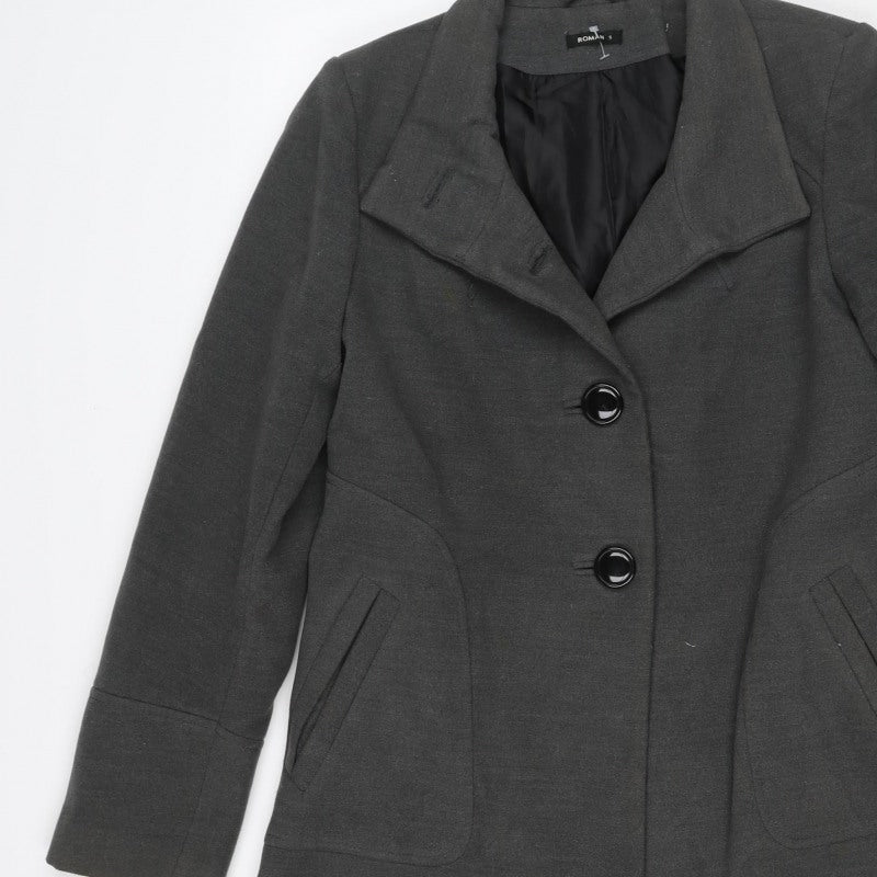 Roman Women Grey S Long Single-Breasted Tailored Overcoat Lined