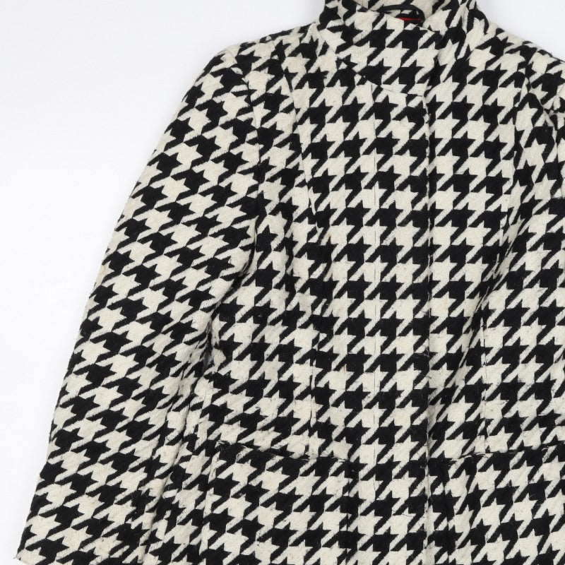 Monari Women’s Black Ivory Houndstooth Button Coat UK 10