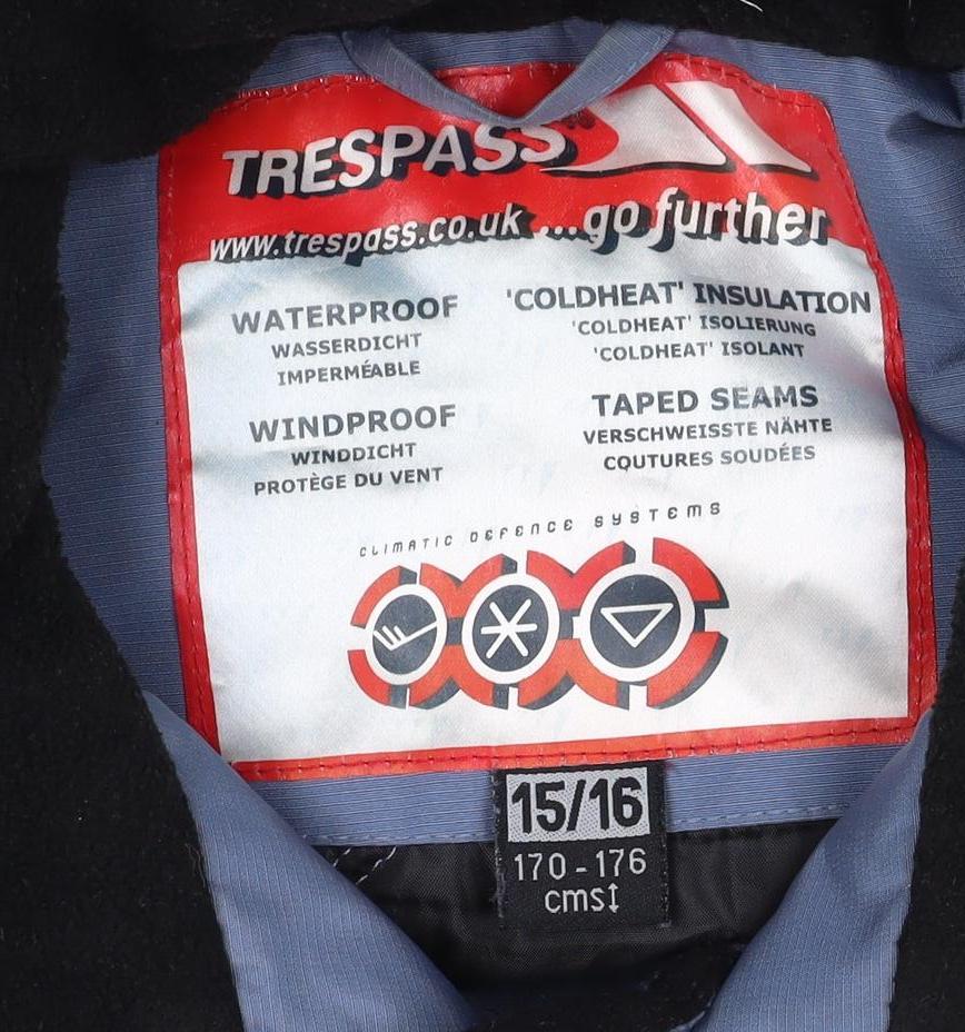 Trespass Boys Blue Grey 15-16 Years Ski Jacket Hooded Waterproof