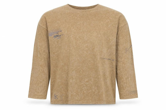 ASOS Men Beige XL Long Sleeve Graphic Print Cotton T-Shirt