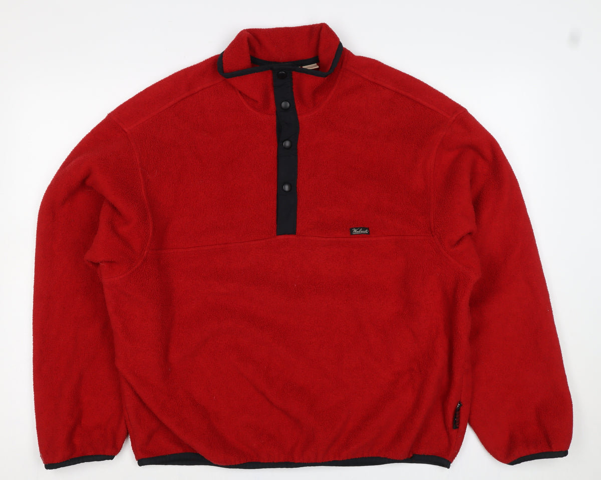 Woolrich Men's Red L Fleece Snap Pullover High Neck Sweatshirt