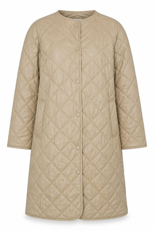 Zara Women Beige UK 14 Long Quilted Padded Snap Jacket