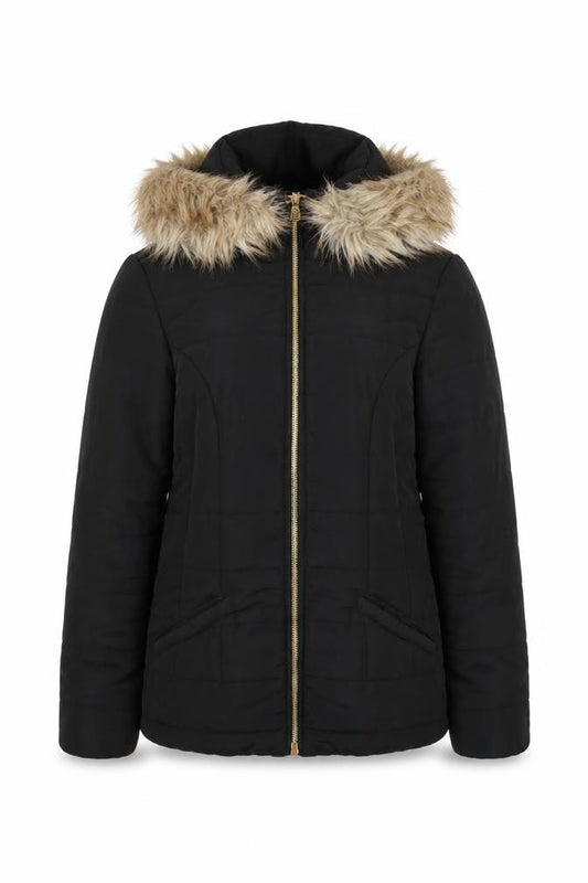 H&M Women's Black UK 6 Hooded Faux Fur Puffer Jacket