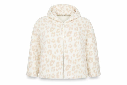ASOS DESIGN Women Ivory Leopard Faux Fur Hooded Zip Jacket UK 22