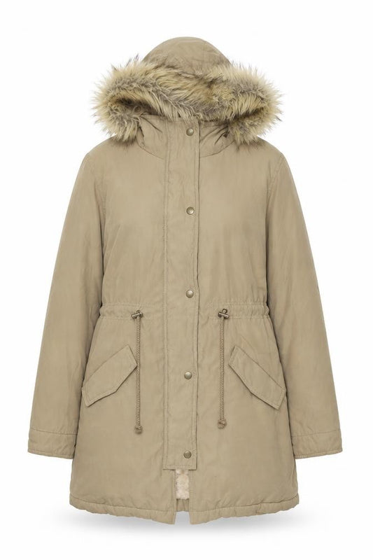 My New Standard Womens Beige M Fur Trim Hooded Parka Jacket
