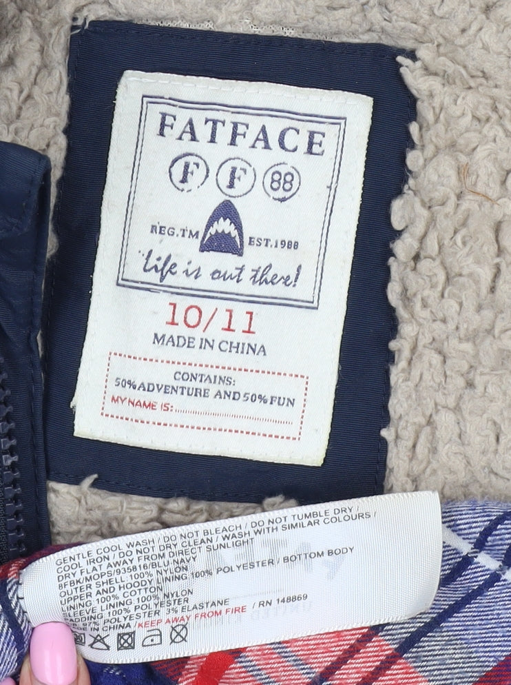 FatFace Boys Navy Hooded Padded Jacket 10-11 Years Full Zip