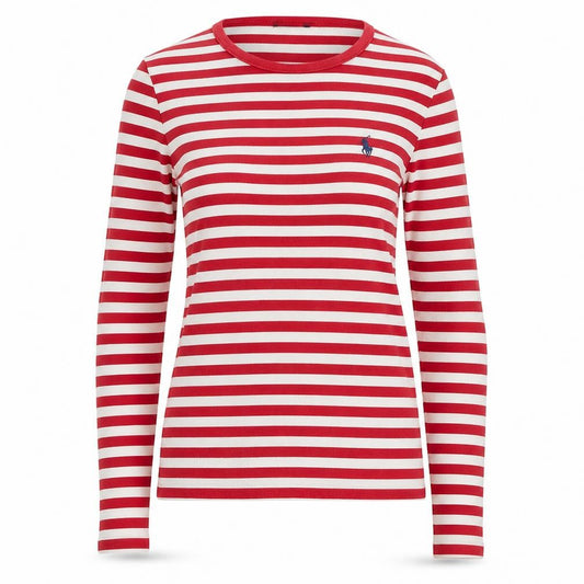 Ralph Lauren Sport Women Red White S Striped Long Sleeve Jersey T-Shirt