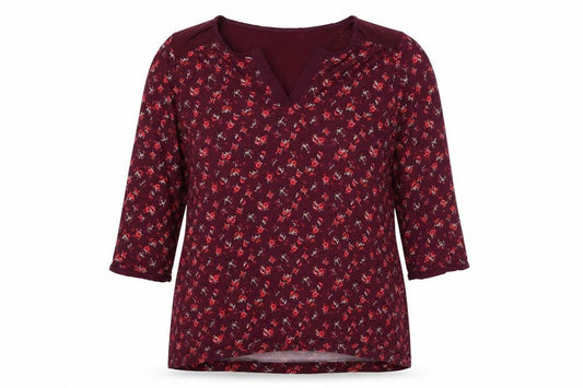 Next Women’s Red Floral V-Neck Tunic Blouse UK 22 3/4 Bell Sleeve
