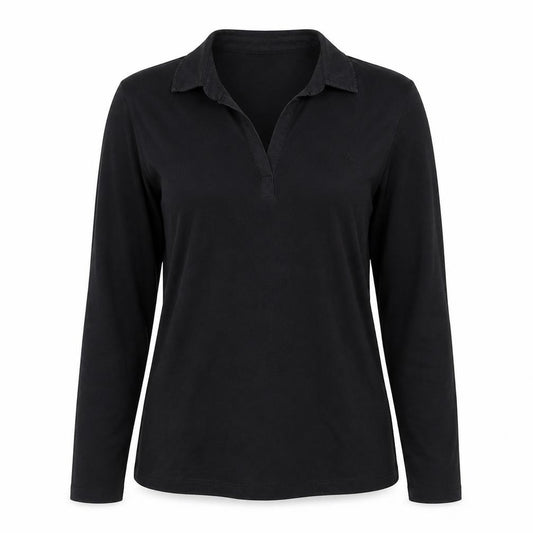Esprit Women’s Black L Long Sleeve Cotton Jersey Polo Top Collared
