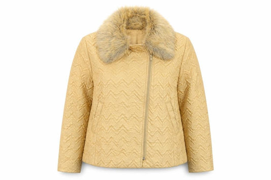 Kate Cooper Women's Beige UK 14 Quilted Fur Trim Puffer Jacket