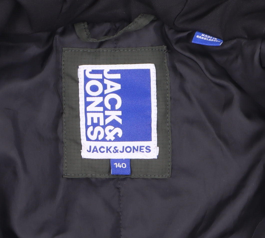Jack & Jones Boys Green Hooded Padded Jacket 9-10 Years Full Zip