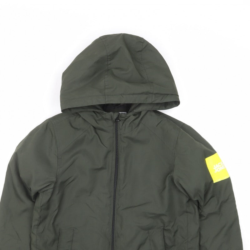 Jack & Jones Boys Green Hooded Padded Jacket 9-10 Years Full Zip