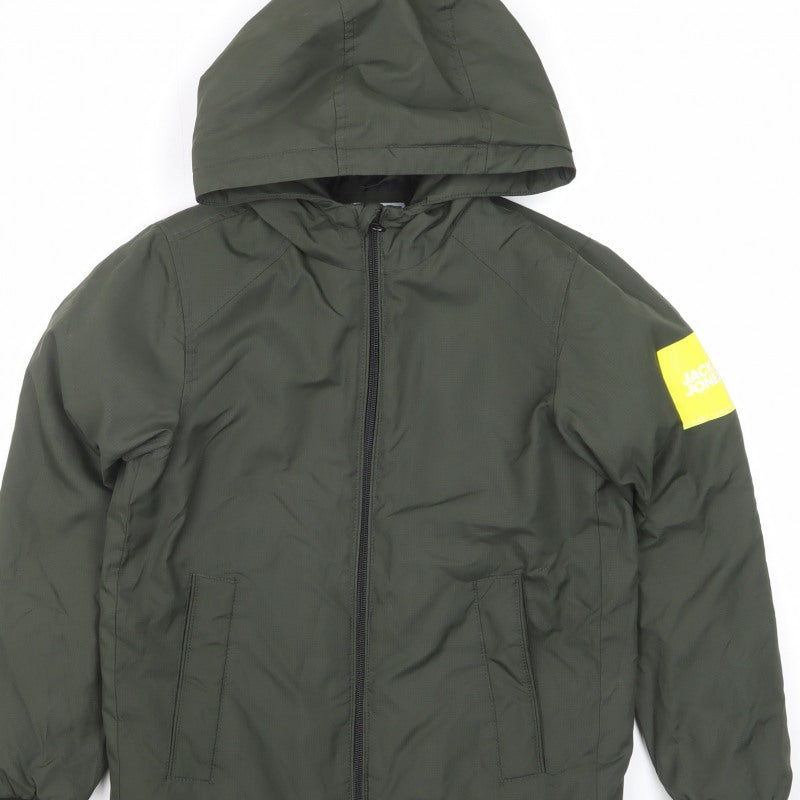 Jack & Jones Boys Green Hooded Padded Jacket 9-10 Years Full Zip