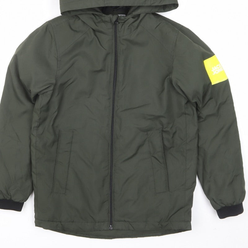 Jack & Jones Boys Green Hooded Padded Jacket 9-10 Years Full Zip