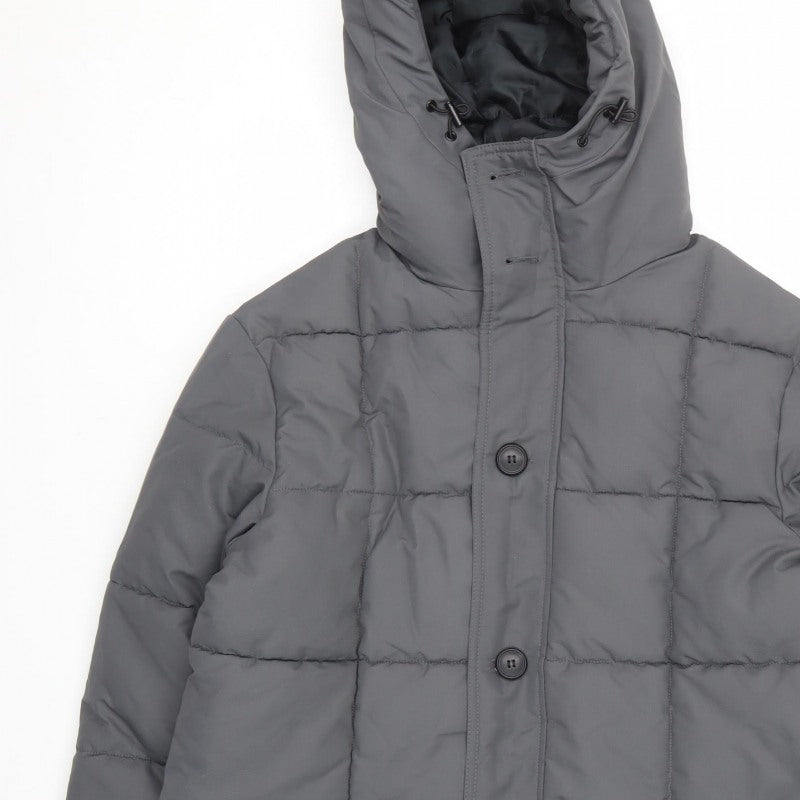 Primark Men’s Grey M Insulated Hooded Puffer Jacket Water Resistant