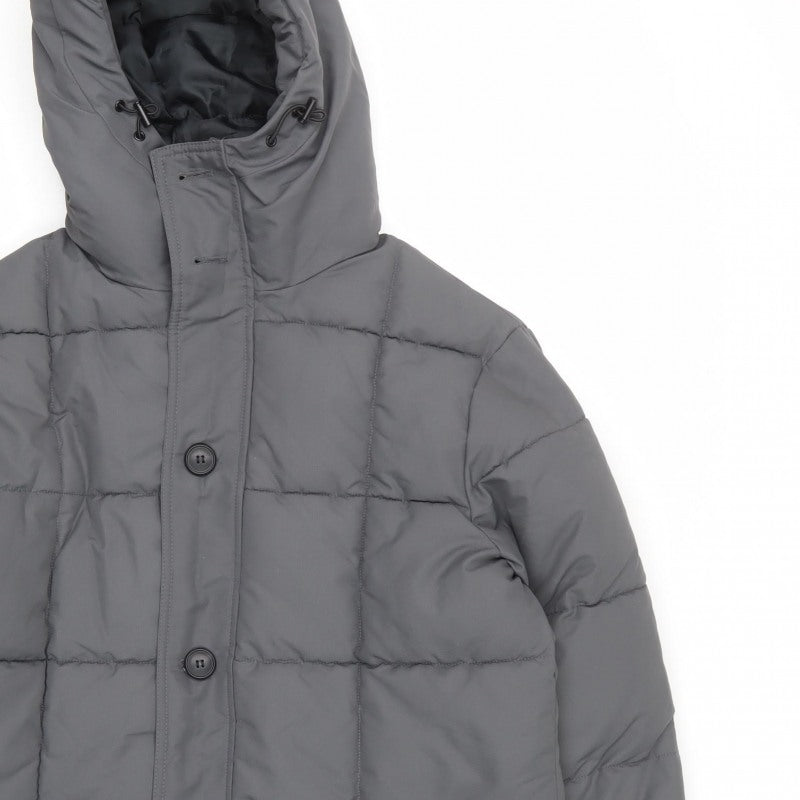 Primark Men’s Grey M Insulated Hooded Puffer Jacket Water Resistant