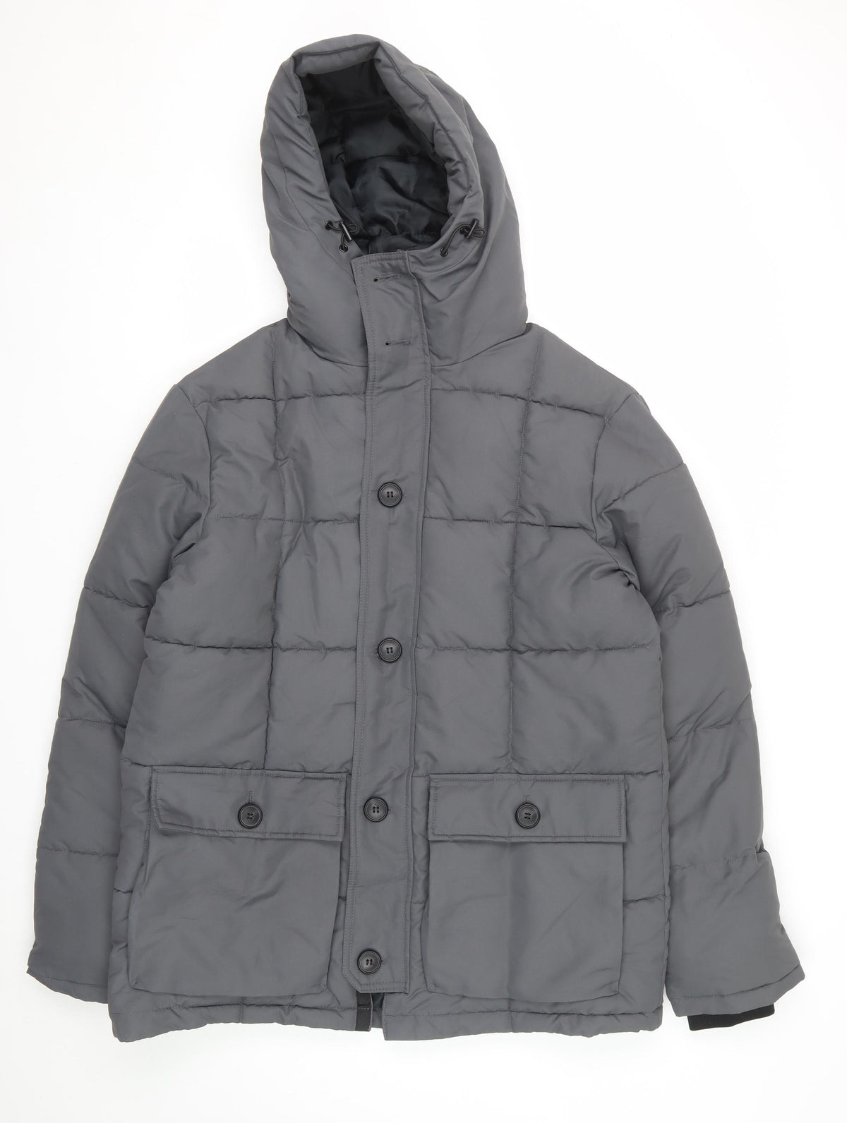 Primark Men’s Grey M Insulated Hooded Puffer Jacket Water Resistant