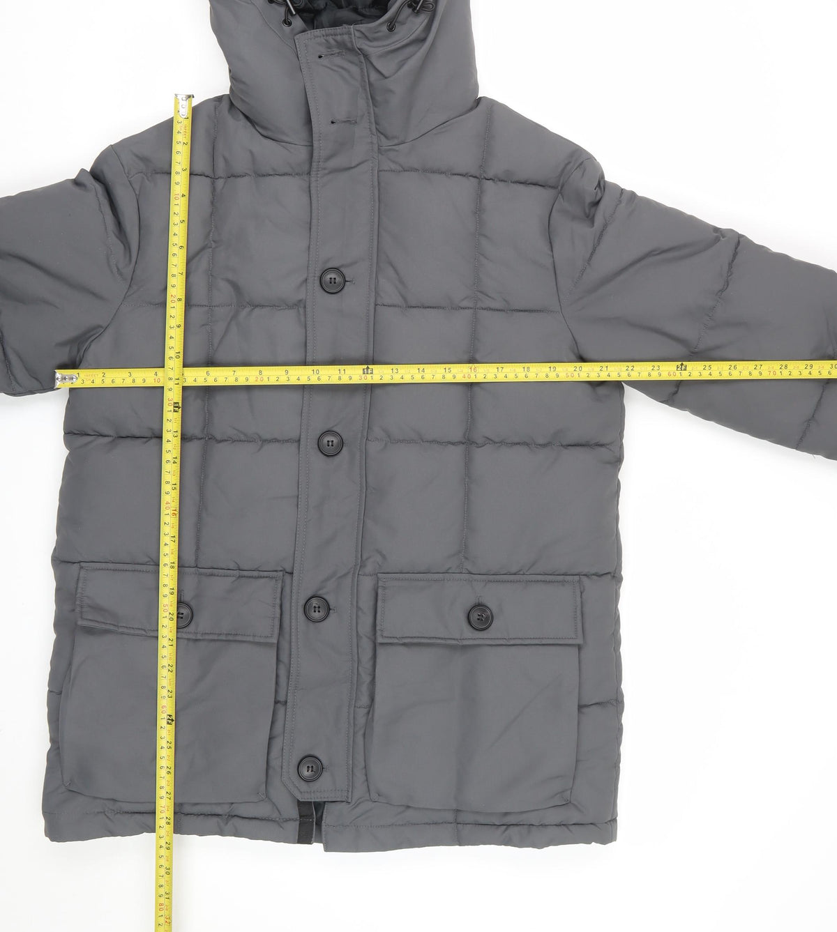 Primark Men’s Grey M Insulated Hooded Puffer Jacket Water Resistant