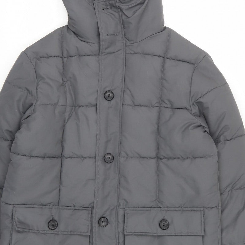 Primark Men’s Grey M Insulated Hooded Puffer Jacket Water Resistant